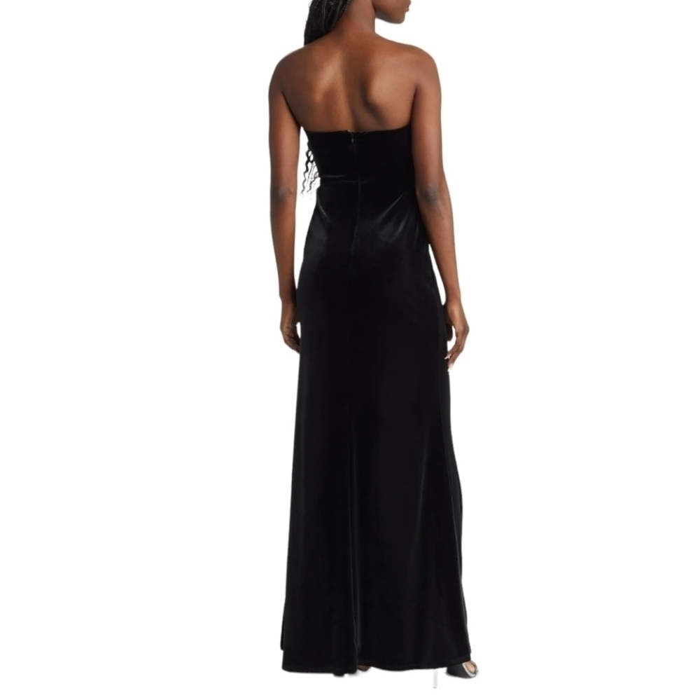 Next/up Black Velvet Strapless Maxi Dress with Slit NWT - Picture 2 of 11